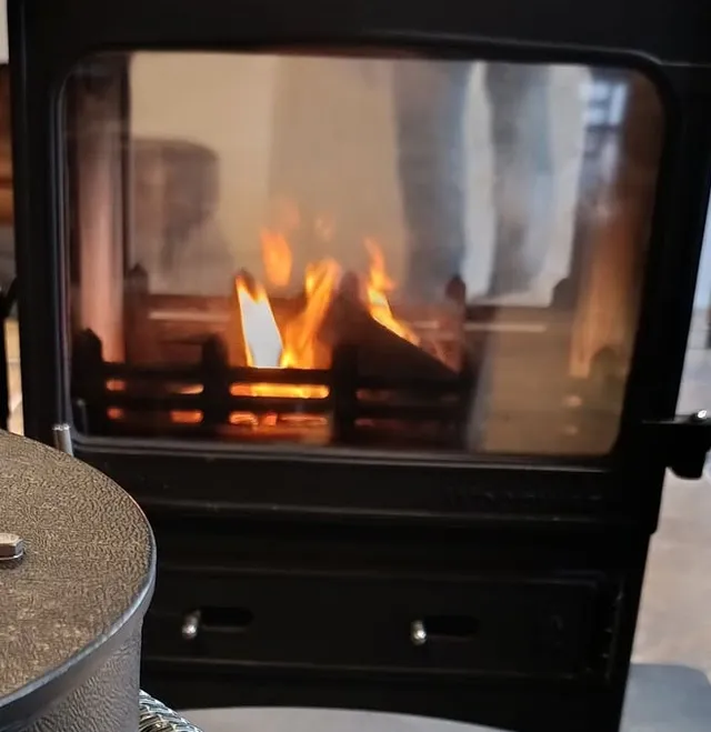 A wood burner burning cleanly